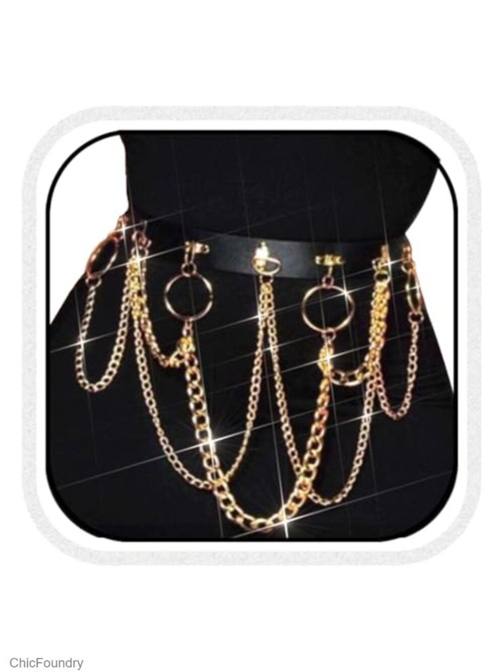 Black Leather Waist Chain Belt Gold Body Chain Punk Rave Accessories Women